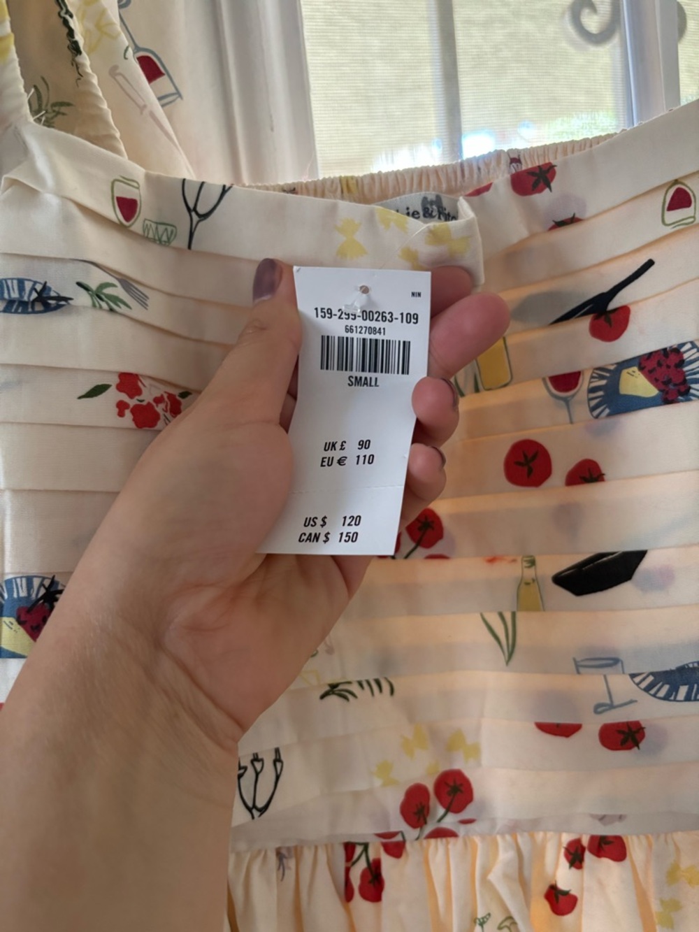 A&F Emerson Poplin Puff Sleeve Midi Dress in cream pattern sz S NWT